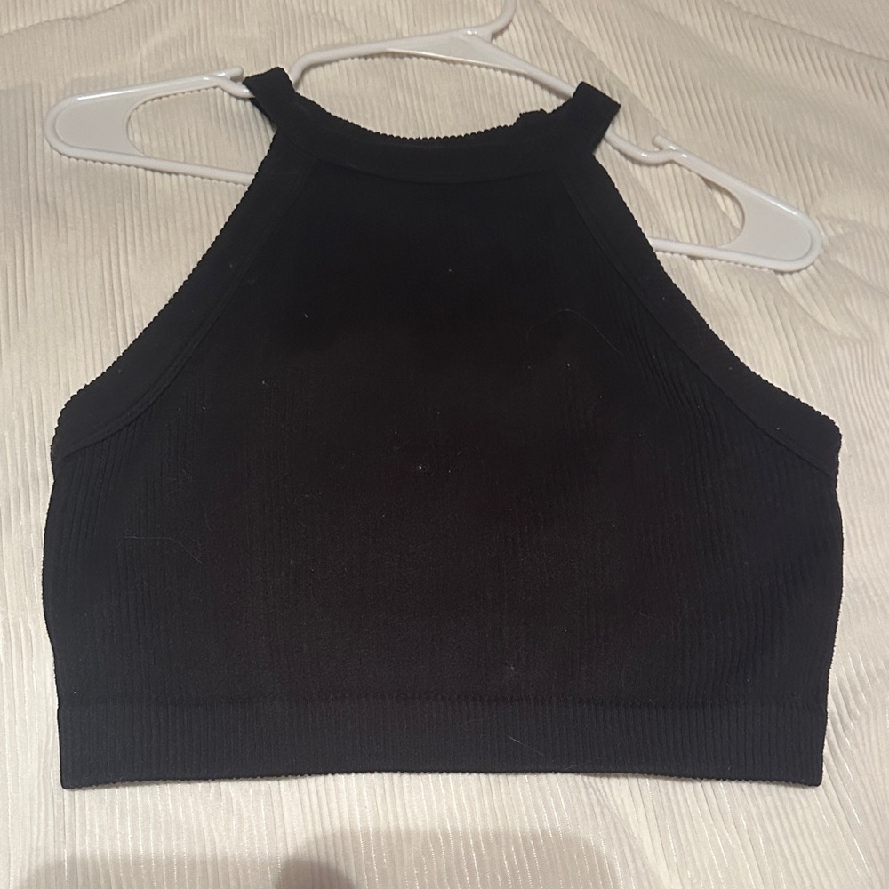 Aerie Black Ribbed Halter Tank Top
